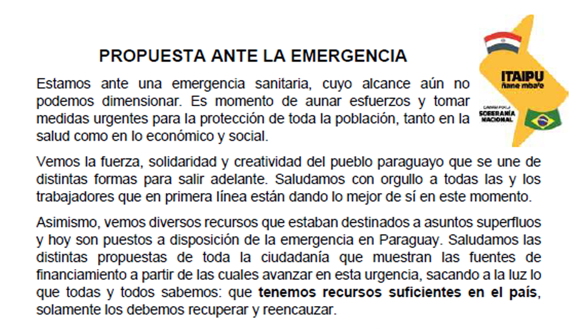 Bajar los sueldos de Itaipú y donarlos para luchar contra el Covid 19